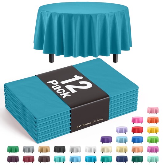 Exquisite Disposable Round Plastic Tablecloths – 12 Pack 84" Disposable Table Cloths – Indoor/Outdoor Party Tablecloth – Round Plastic Table Cover for Events & Party Supplies